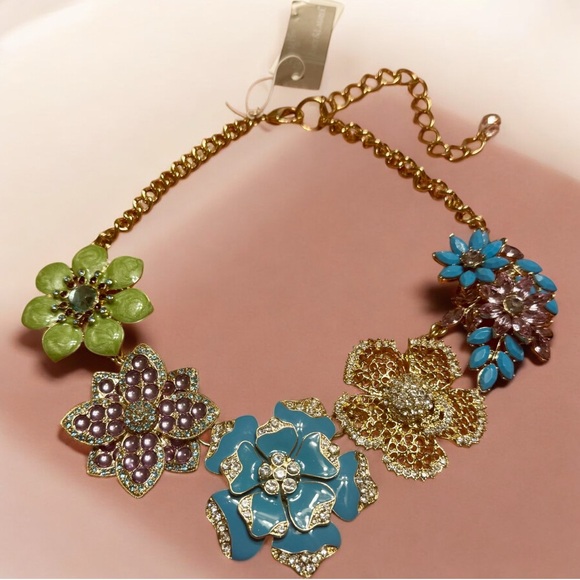 RARE VintageLucy & Laurel Multicolor Enamel & Rhinestone Floral Necklace